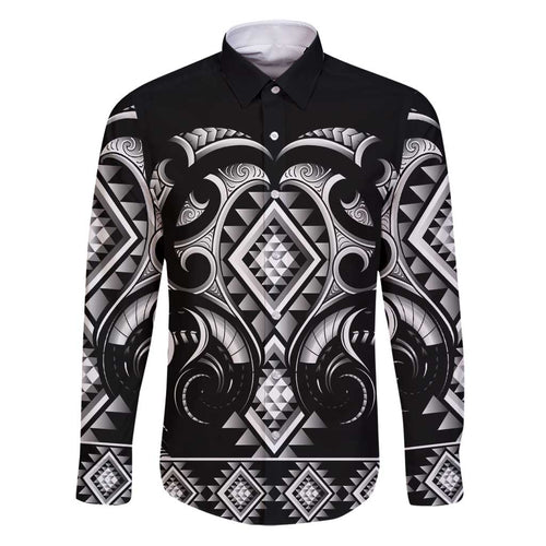 Black Ngaru Taniko With Aotearoa Maori Tattoo Family Matching Puletasi and Hawaiian Shirt