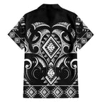 Black Ngaru Taniko With Aotearoa Maori Tattoo Family Matching Short Sleeve Bodycon Dress and Hawaiian Shirt
