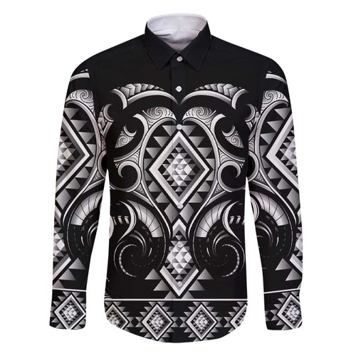 Black Ngaru Taniko With Aotearoa Maori Tattoo Family Matching Short Sleeve Bodycon Dress and Hawaiian Shirt