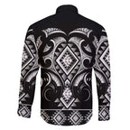 Black Ngaru Taniko With Aotearoa Maori Tattoo Family Matching Short Sleeve Bodycon Dress and Hawaiian Shirt