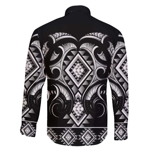 Black Ngaru Taniko With Aotearoa Maori Tattoo Family Matching Short Sleeve Bodycon Dress and Hawaiian Shirt