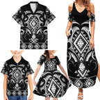 Black Ngaru Taniko With Aotearoa Maori Tattoo Family Matching Summer Maxi Dress and Hawaiian Shirt