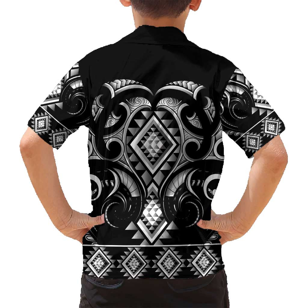 Black Ngaru Taniko With Aotearoa Maori Tattoo Family Matching Tank Maxi Dress and Hawaiian Shirt