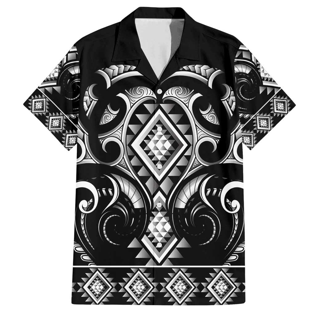Black Ngaru Taniko With Aotearoa Maori Tattoo Family Matching Tank Maxi Dress and Hawaiian Shirt