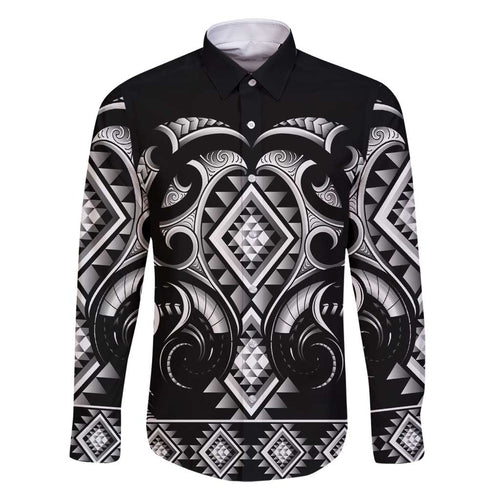 Black Ngaru Taniko With Aotearoa Maori Tattoo Family Matching Tank Maxi Dress and Hawaiian Shirt
