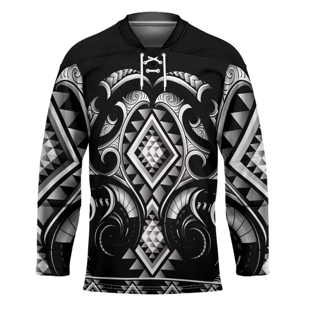 Black Ngaru Taniko With Aotearoa Maori Tattoo Hockey Jersey - Aussie Hoodie
