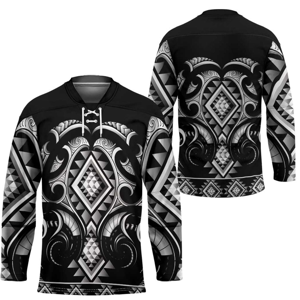 Black Ngaru Taniko With Aotearoa Maori Tattoo Hockey Jersey - Aussie Hoodie