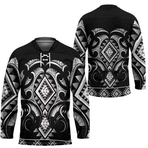 Black Ngaru Taniko With Aotearoa Maori Tattoo Hockey Jersey - Aussie Hoodie