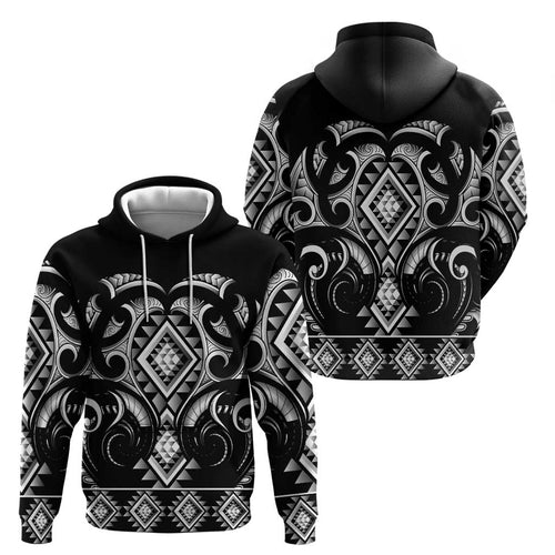 Black Ngaru Taniko With Aotearoa Maori Tattoo Hoodie