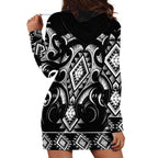 Black Ngaru Taniko With Aotearoa Maori Tattoo Hoodie Dress
