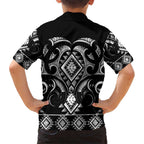 Black Ngaru Taniko With Aotearoa Maori Tattoo Kid Hawaiian Shirt