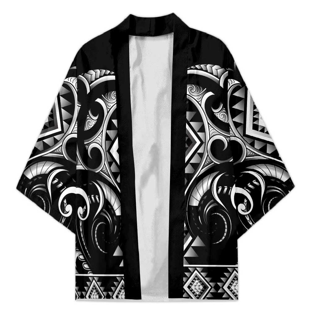 Black Ngaru Taniko With Aotearoa Maori Tattoo Kimono - Aussie Hoodie