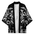 Black Ngaru Taniko With Aotearoa Maori Tattoo Kimono - Aussie Hoodie