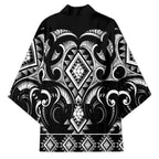 Black Ngaru Taniko With Aotearoa Maori Tattoo Kimono - Aussie Hoodie