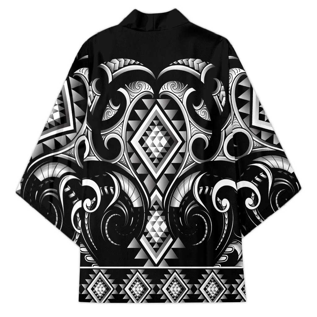 Black Ngaru Taniko With Aotearoa Maori Tattoo Kimono - Aussie Hoodie