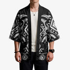 Black Ngaru Taniko With Aotearoa Maori Tattoo Kimono - Aussie Hoodie