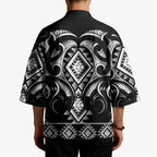 Black Ngaru Taniko With Aotearoa Maori Tattoo Kimono - Aussie Hoodie