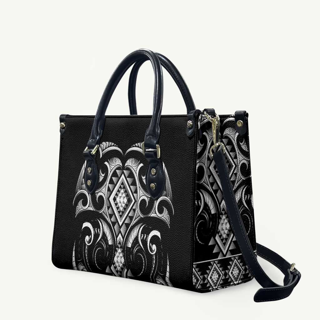 Black Ngaru Taniko With Aotearoa Maori Tattoo Leather Bag - Aussie Hoodie