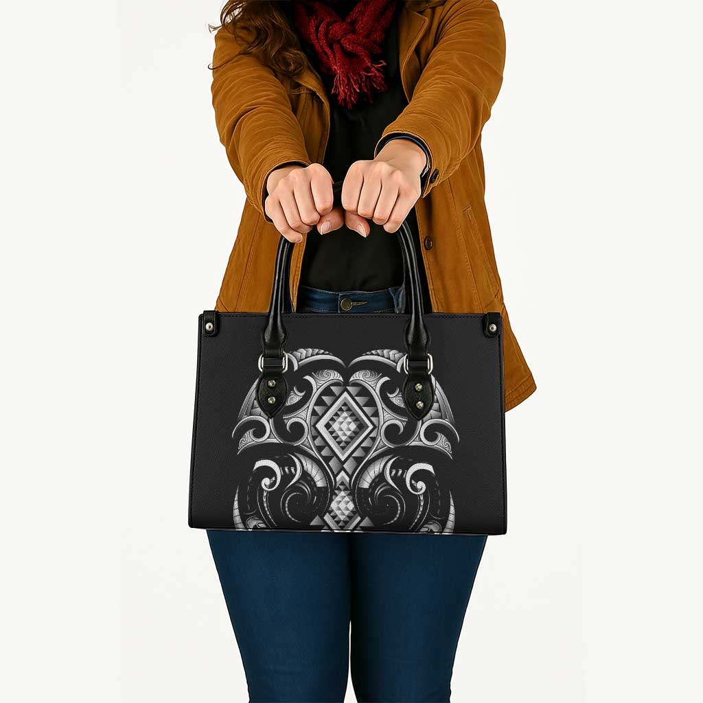 Black Ngaru Taniko With Aotearoa Maori Tattoo Leather Bag - Aussie Hoodie