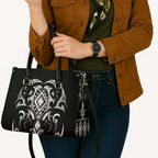 Black Ngaru Taniko With Aotearoa Maori Tattoo Leather Bag - Aussie Hoodie
