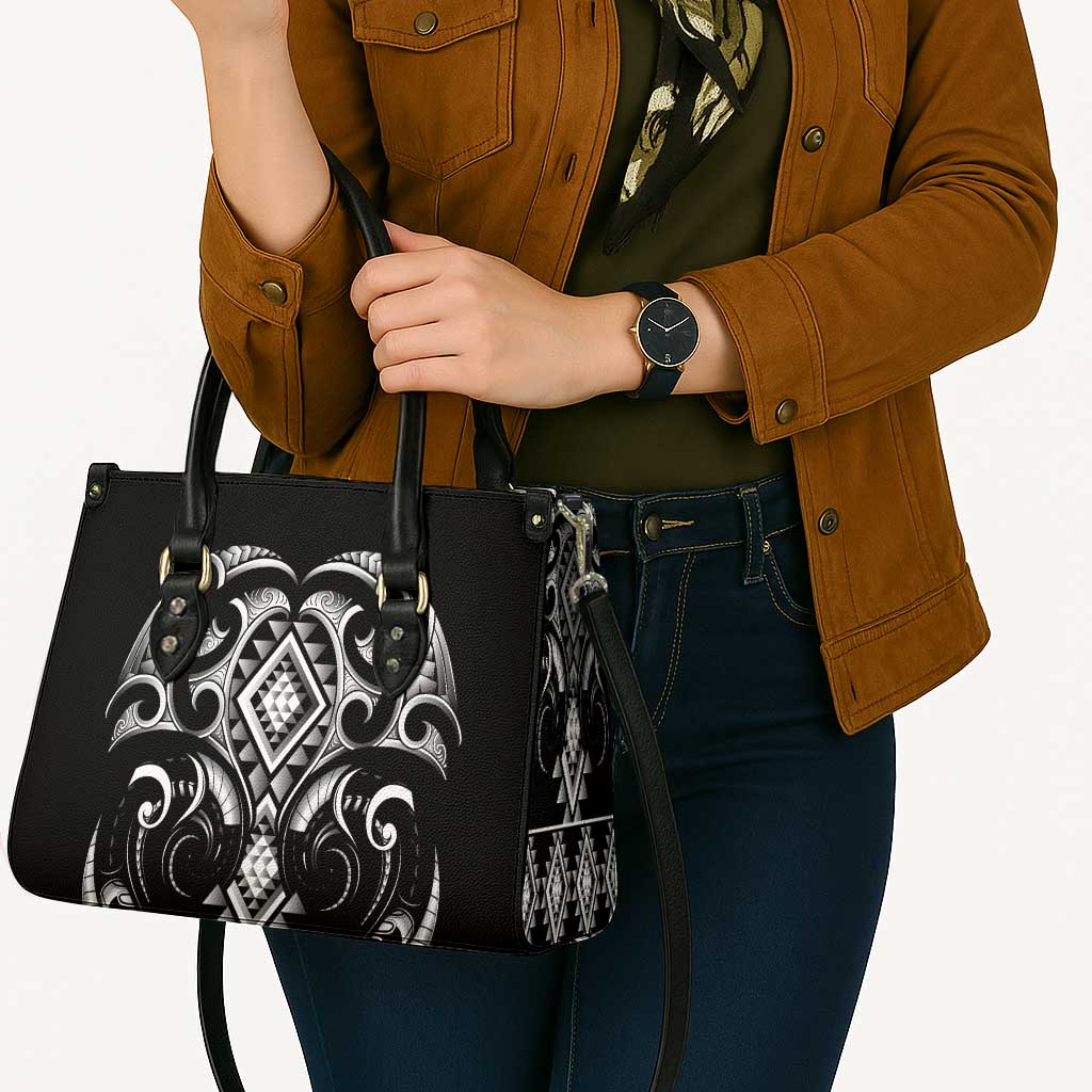 Black Ngaru Taniko With Aotearoa Maori Tattoo Leather Bag - Aussie Hoodie