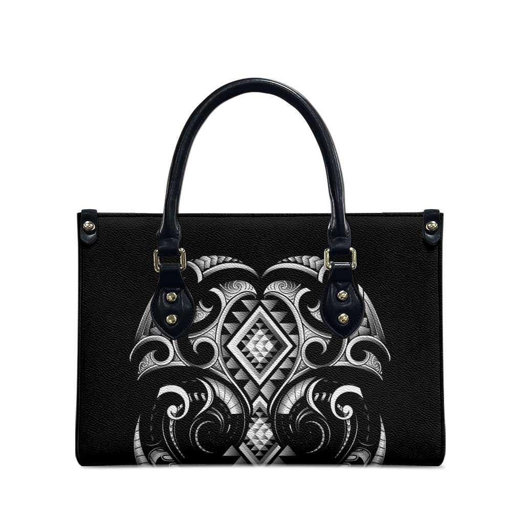 Black Ngaru Taniko With Aotearoa Maori Tattoo Leather Bag - Aussie Hoodie