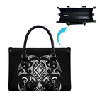 Black Ngaru Taniko With Aotearoa Maori Tattoo Leather Bag - Aussie Hoodie