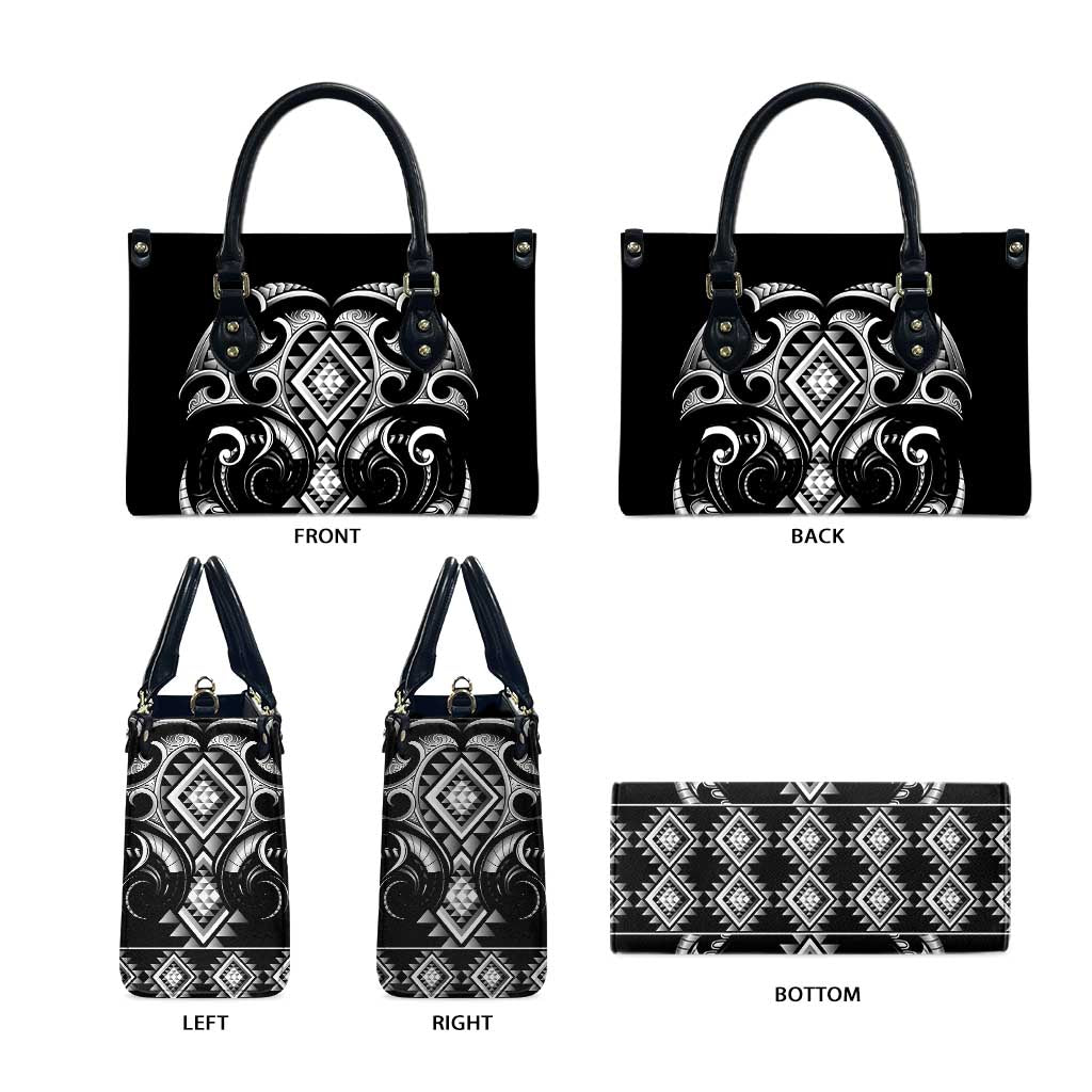 Black Ngaru Taniko With Aotearoa Maori Tattoo Leather Bag - Aussie Hoodie