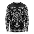 Black Ngaru Taniko With Aotearoa Maori Tattoo Long Sleeve Shirt