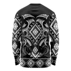 Black Ngaru Taniko With Aotearoa Maori Tattoo Long Sleeve Shirt