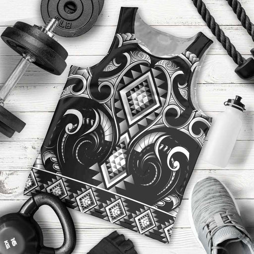 Black Ngaru Taniko With Aotearoa Maori Tattoo Men Tank Top
