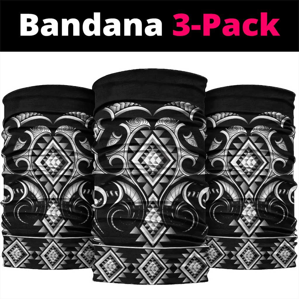 Black Ngaru Taniko With Aotearoa Maori Tattoo Neck Gaiter - Aussie Hoodie