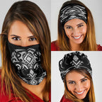 Black Ngaru Taniko With Aotearoa Maori Tattoo Neck Gaiter - Aussie Hoodie