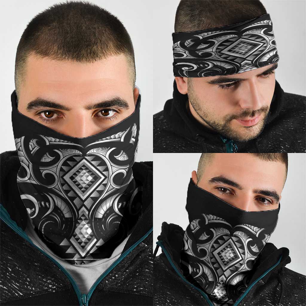 Black Ngaru Taniko With Aotearoa Maori Tattoo Neck Gaiter - Aussie Hoodie