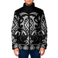 Black Ngaru Taniko With Aotearoa Maori Tattoo Padded Jacket - Aussie Hoodie