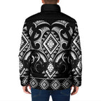 Black Ngaru Taniko With Aotearoa Maori Tattoo Padded Jacket - Aussie Hoodie
