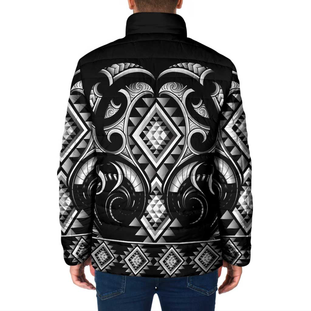 Black Ngaru Taniko With Aotearoa Maori Tattoo Padded Jacket - Aussie Hoodie