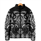 Black Ngaru Taniko With Aotearoa Maori Tattoo Padded Jacket - Aussie Hoodie