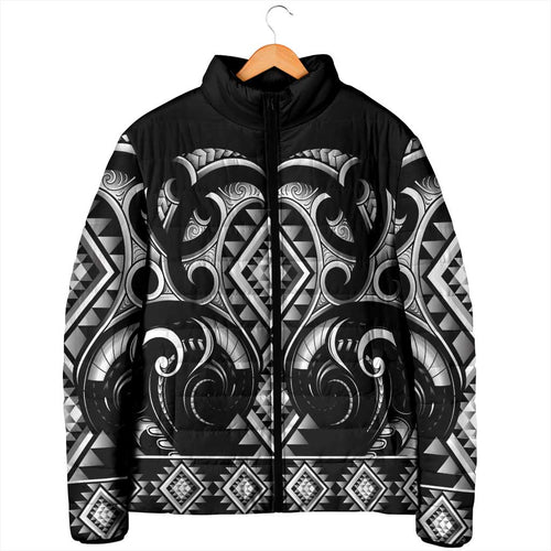 Black Ngaru Taniko With Aotearoa Maori Tattoo Padded Jacket - Aussie Hoodie