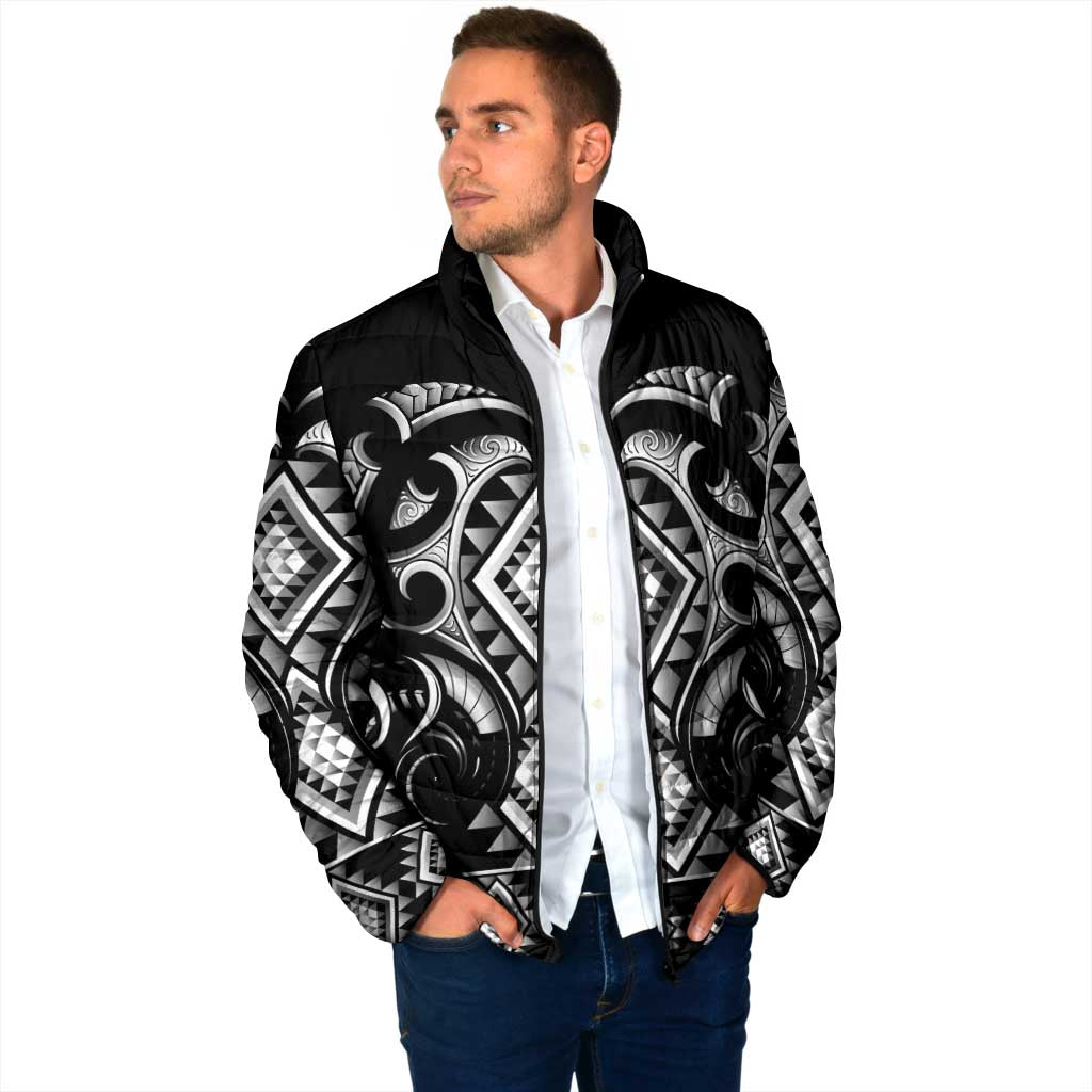 Black Ngaru Taniko With Aotearoa Maori Tattoo Padded Jacket - Aussie Hoodie