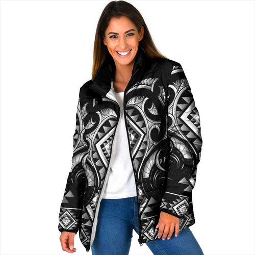 Black Ngaru Taniko With Aotearoa Maori Tattoo Padded Jacket - Aussie Hoodie