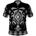 Black Ngaru Taniko With Aotearoa Maori Tattoo Polo Shirt