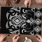 Black Ngaru Taniko With Aotearoa Maori Tattoo Puzzle - Aussie Hoodie