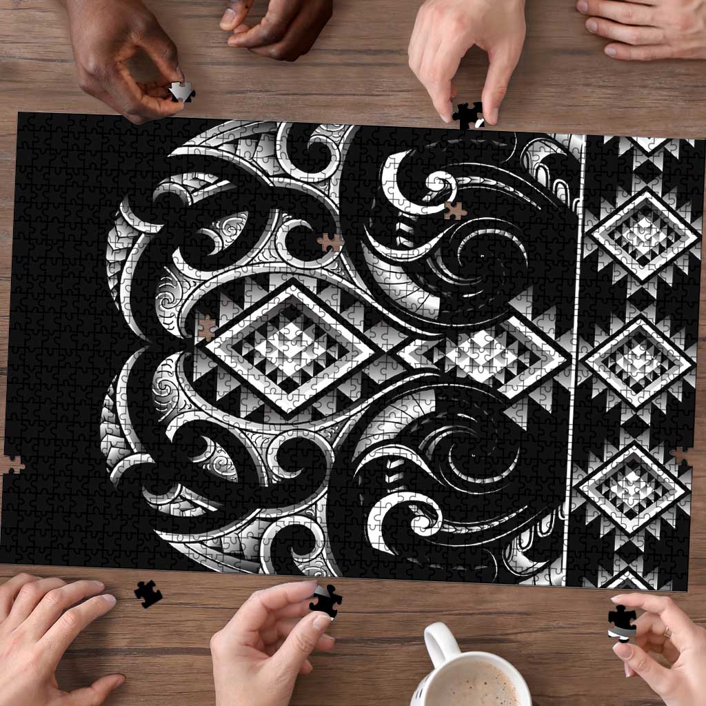 Black Ngaru Taniko With Aotearoa Maori Tattoo Puzzle - Aussie Hoodie