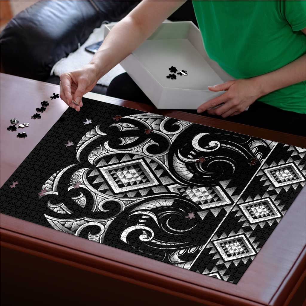 Black Ngaru Taniko With Aotearoa Maori Tattoo Puzzle - Aussie Hoodie