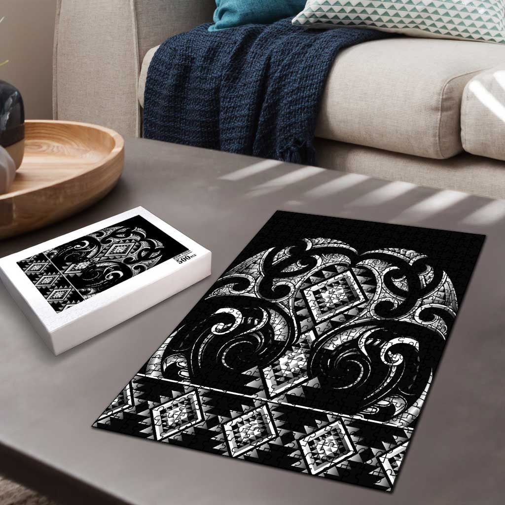 Black Ngaru Taniko With Aotearoa Maori Tattoo Puzzle - Aussie Hoodie