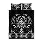 Black Ngaru Taniko With Aotearoa Maori Tattoo Quilt Bed Set