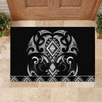 Black Ngaru Taniko With Aotearoa Maori Tattoo Rubber Doormat