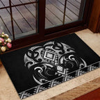 Black Ngaru Taniko With Aotearoa Maori Tattoo Rubber Doormat