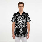 Black Ngaru Taniko With Aotearoa Maori Tattoo Scrub Top - Aussie Hoodie